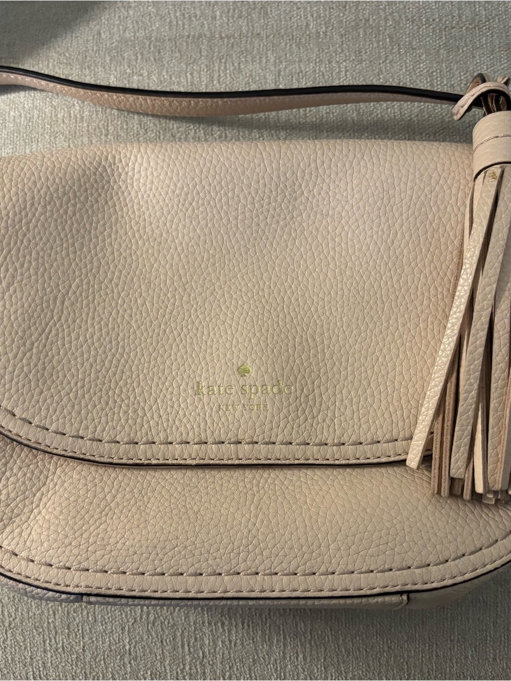 Kate Spade Pebbled Leather Crossbody Bag in Blush Pink with Tassel